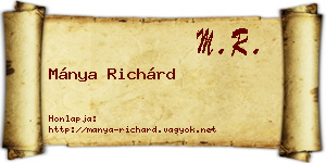 Mánya Richárd névjegykártya